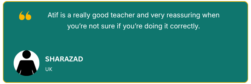 Your paraI always hesitated to speak Urdu, fearing I would make mistakes. These classes gave me the confidence to speak fluently. Shukriya! (5)